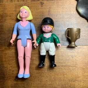 Fisher-Price Vintage Loving Family Mom & Jockey Girl w/trophy